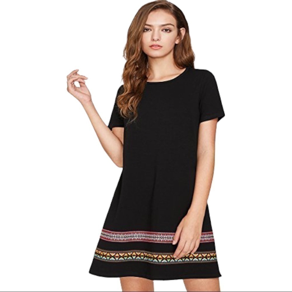 Boho Mini Dress Embroidered Hem Size S - Picture 1 of 6